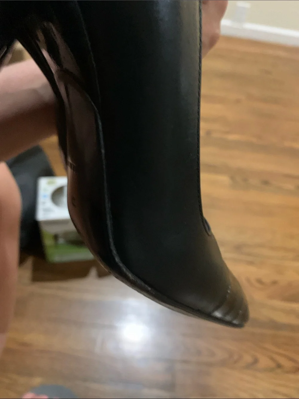 CHANEL Black Leather Square-Toe Low Heel Pumps